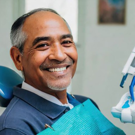Smiling middle-aged man in dental treatment chair